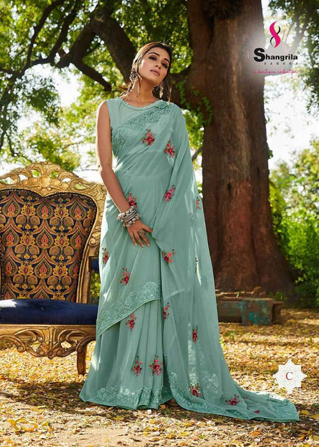 Shangrila Nikhar Stylish Fancy Designer Festive Wear Georgette Embroidery Saree Collection